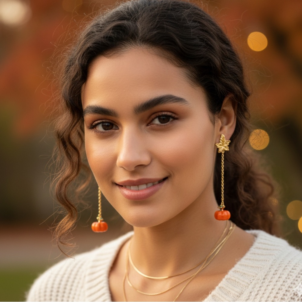 WOWORAMA Pumpkin Earrings | Mismatch Orange Pumpkin & Maple Leaf.